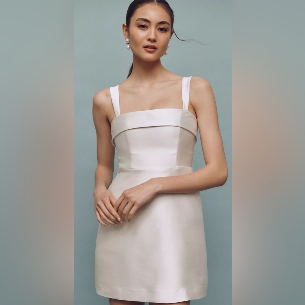 BHLDN Sleeveless Square-Neck Taffeta A-Line Mini Dress